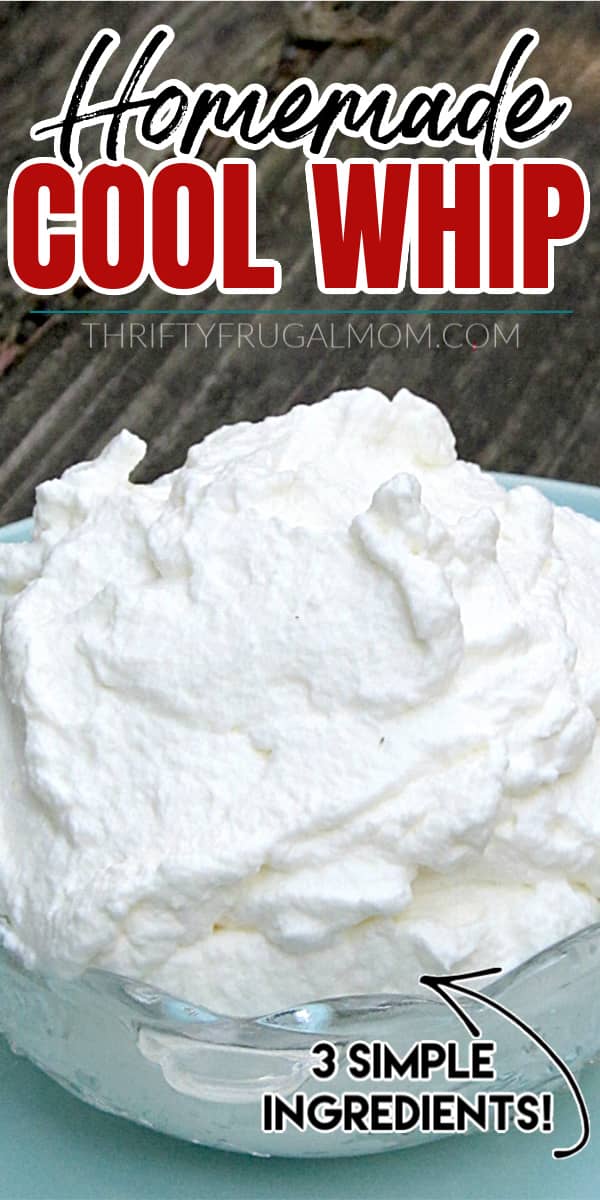 a bowlful of homemade Cool Whip on a wooden table