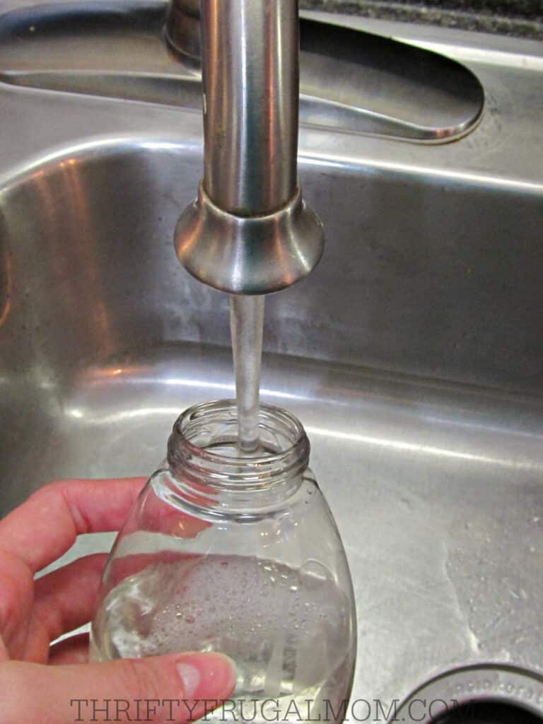 running water in a soap bottle