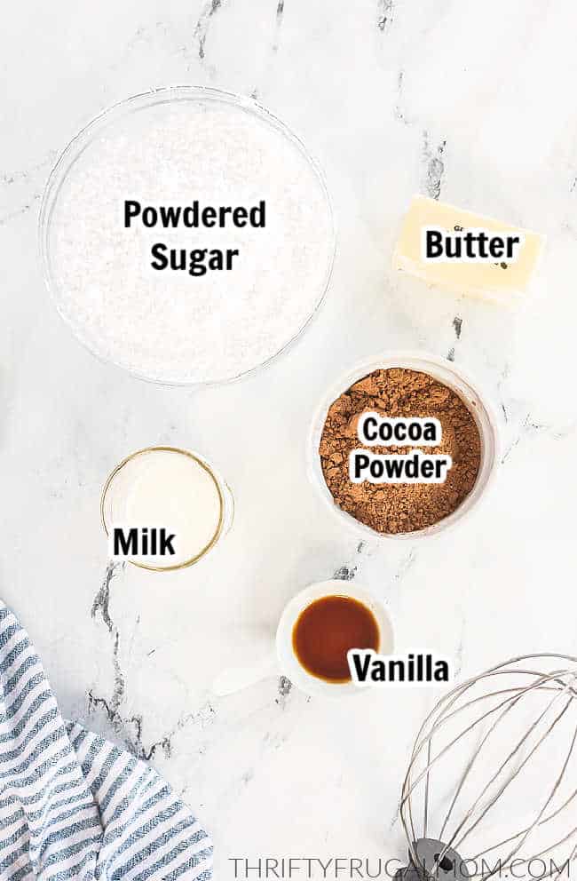 ingredients needed to make easy homemade chocolate frosting