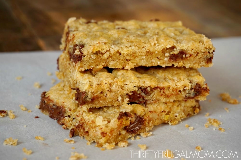 oatmeal chocolate chip bars stacked on top of each other