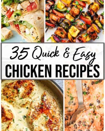 4 photos of quick, easy chicken recipes with text overlay