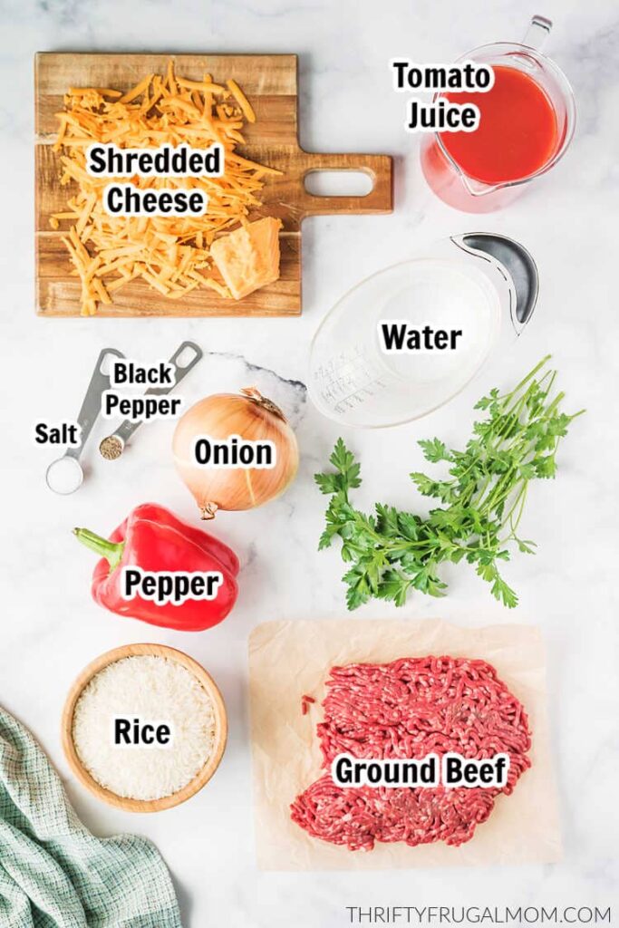 ingredients needed to make easy ground beef spanish rice
