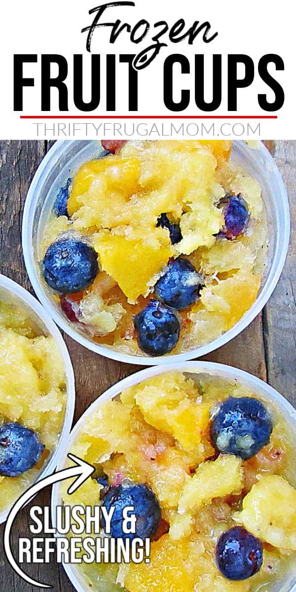 cups of frozen fruit- pineapples, blueberries, peaches, bananas