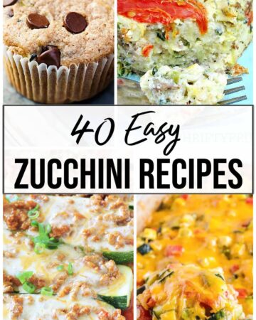 a collage of zucchini recipes- desserts, dinners, sides