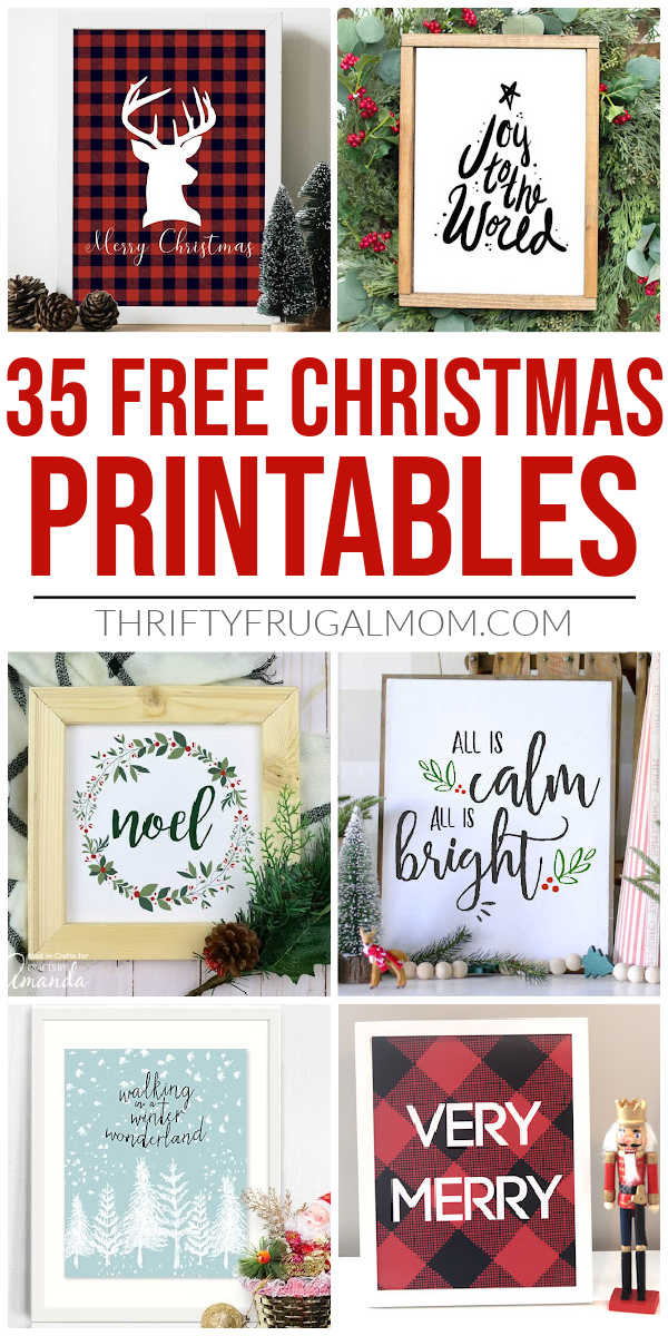 a collage of free Christmas printables for decorating your home