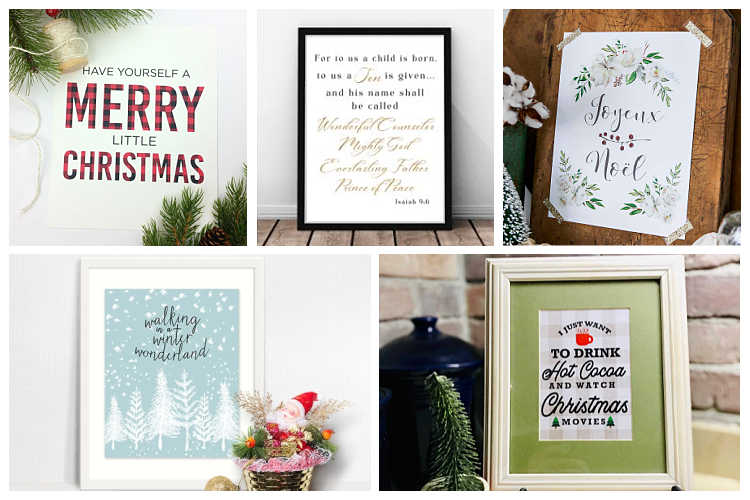 a collage of free Christmas printable wall art