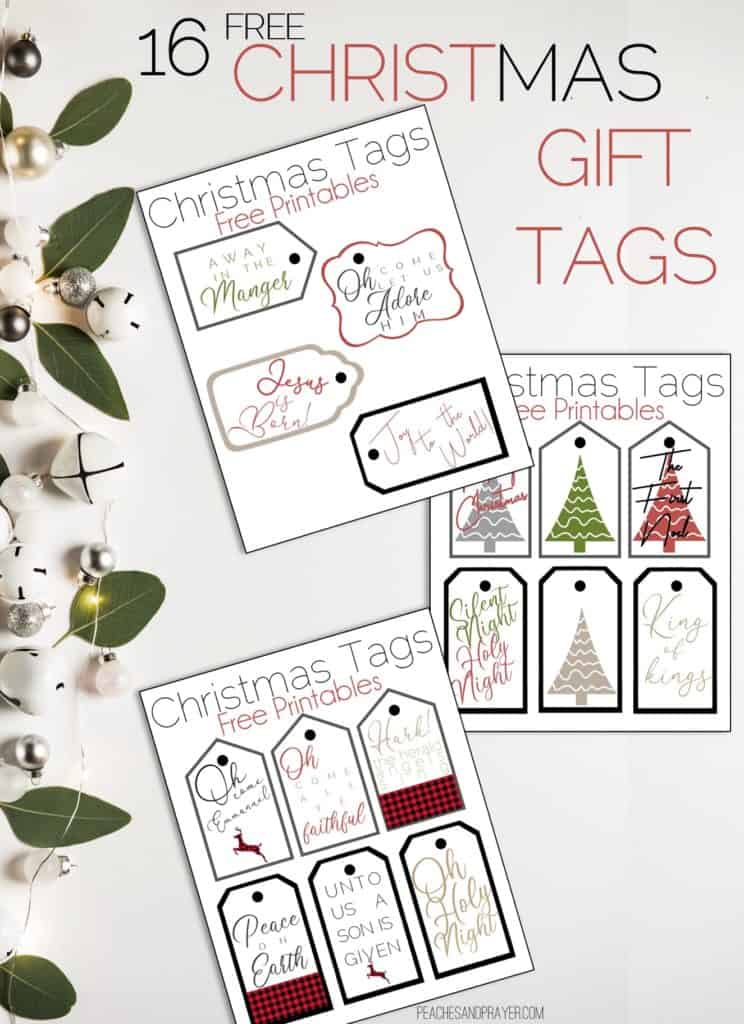 sheets of downloadable Christmas Gift Tags on a white background
