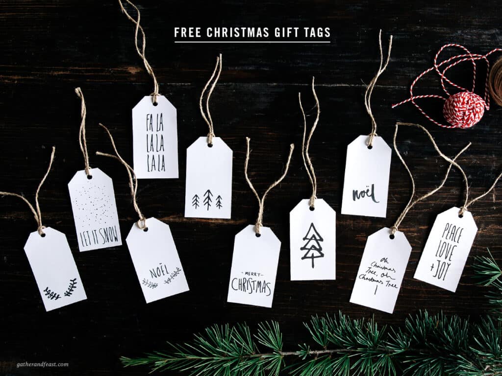 simple black and white Christmas gift tags