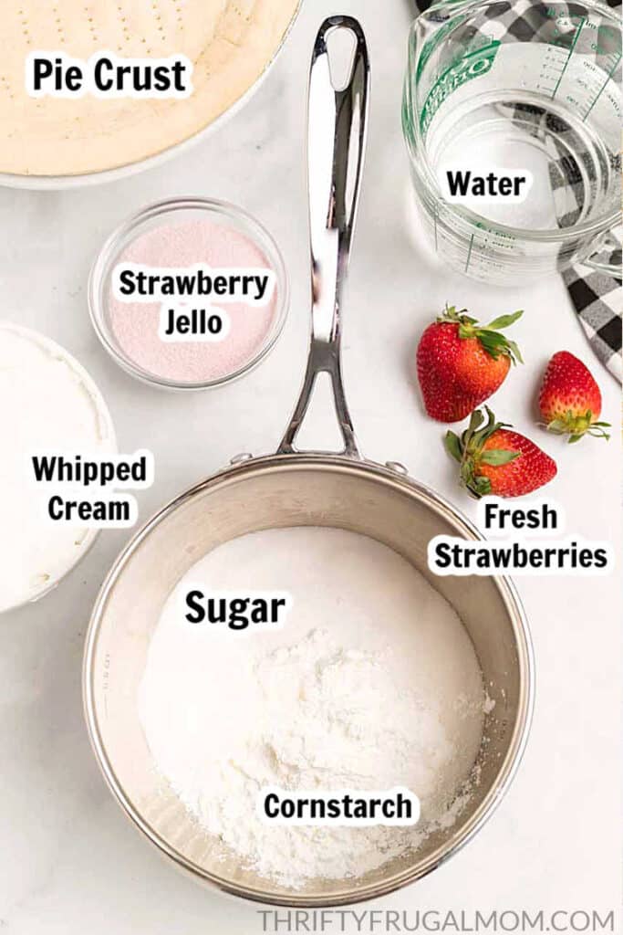 ingredients labeled to make a homemade strawberry pie from scratch