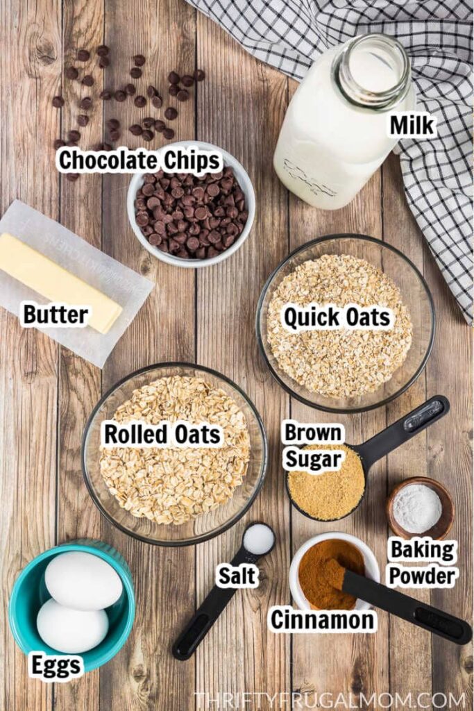 ingredients labeled to make oven baked chocolate chip oats