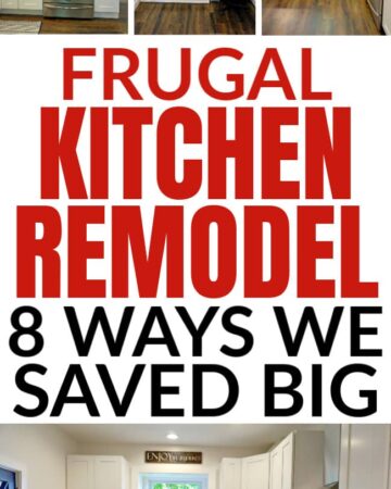 a collage of photos of a frugal kitchen remodel