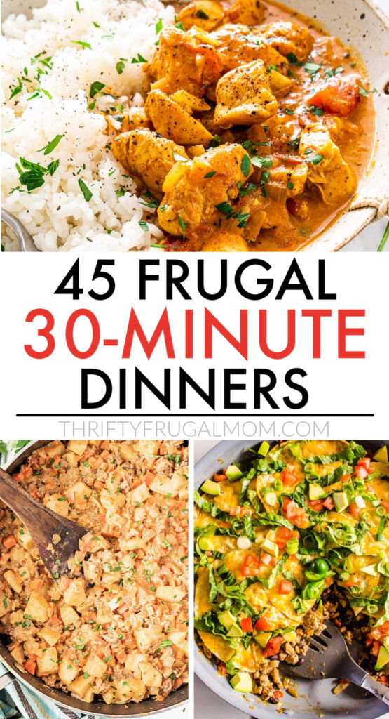 a collage of photos of 30 minute meals with text overlay