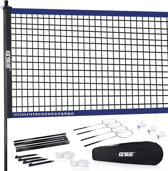 a badminton set with all it's pieces 
