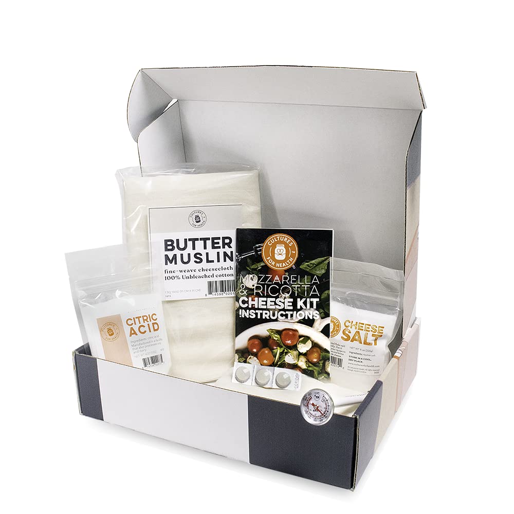 all the items for a cheesemaking kit in a box
