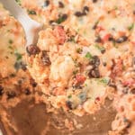 a spoonful of mexican chicken, black bean, and rice casserole