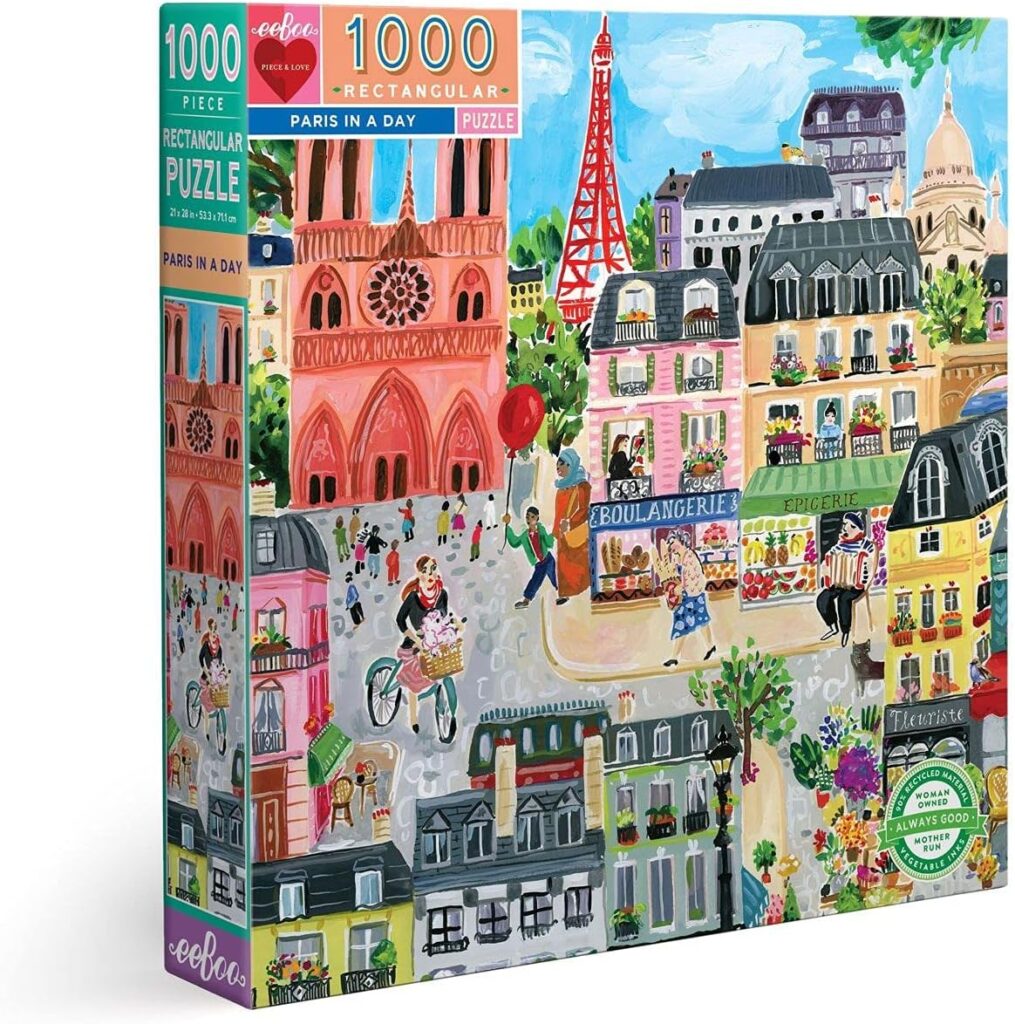 a colorful jigaw puzzle of houses and buildings
