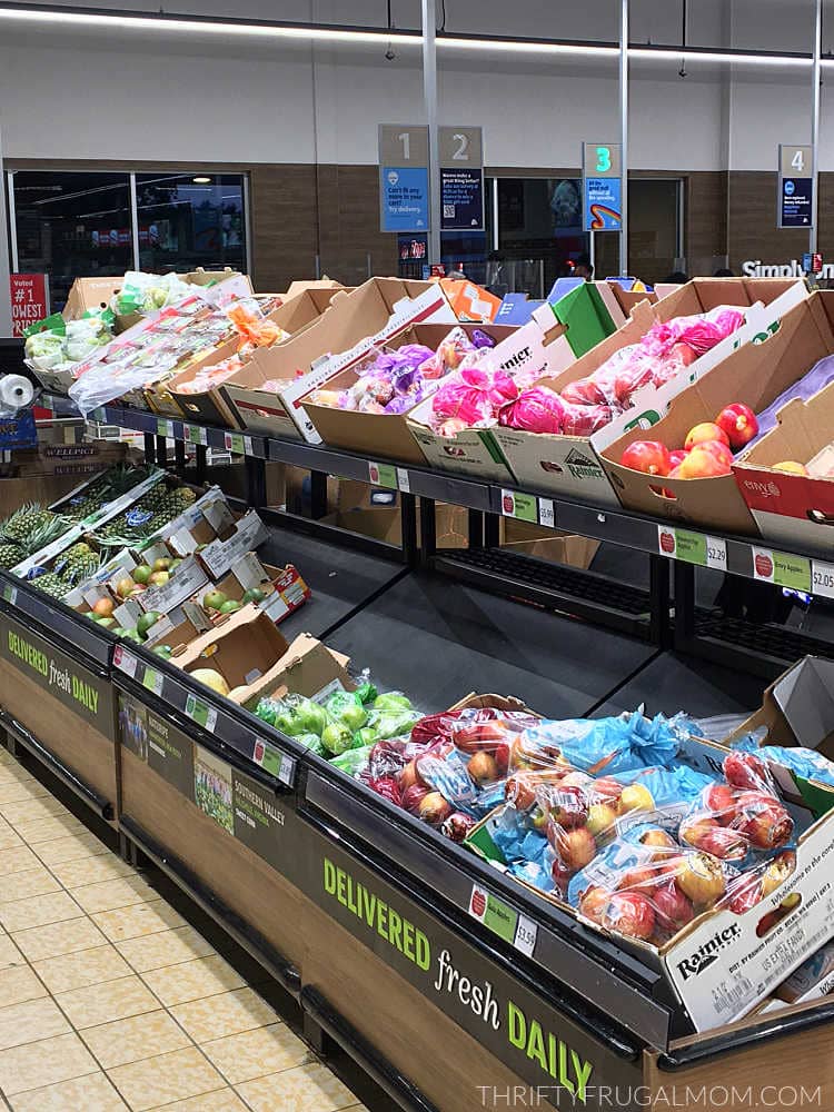 the produce aisle at Aldi- best frugal buys