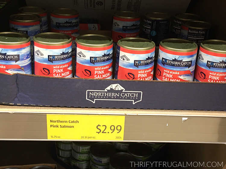cans of canned salmon at Aldi