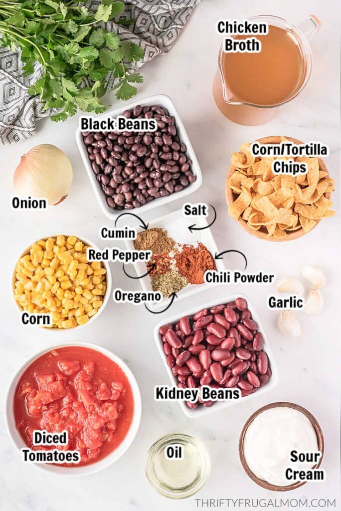 ingredients labeled to make easy mexican bean soup.