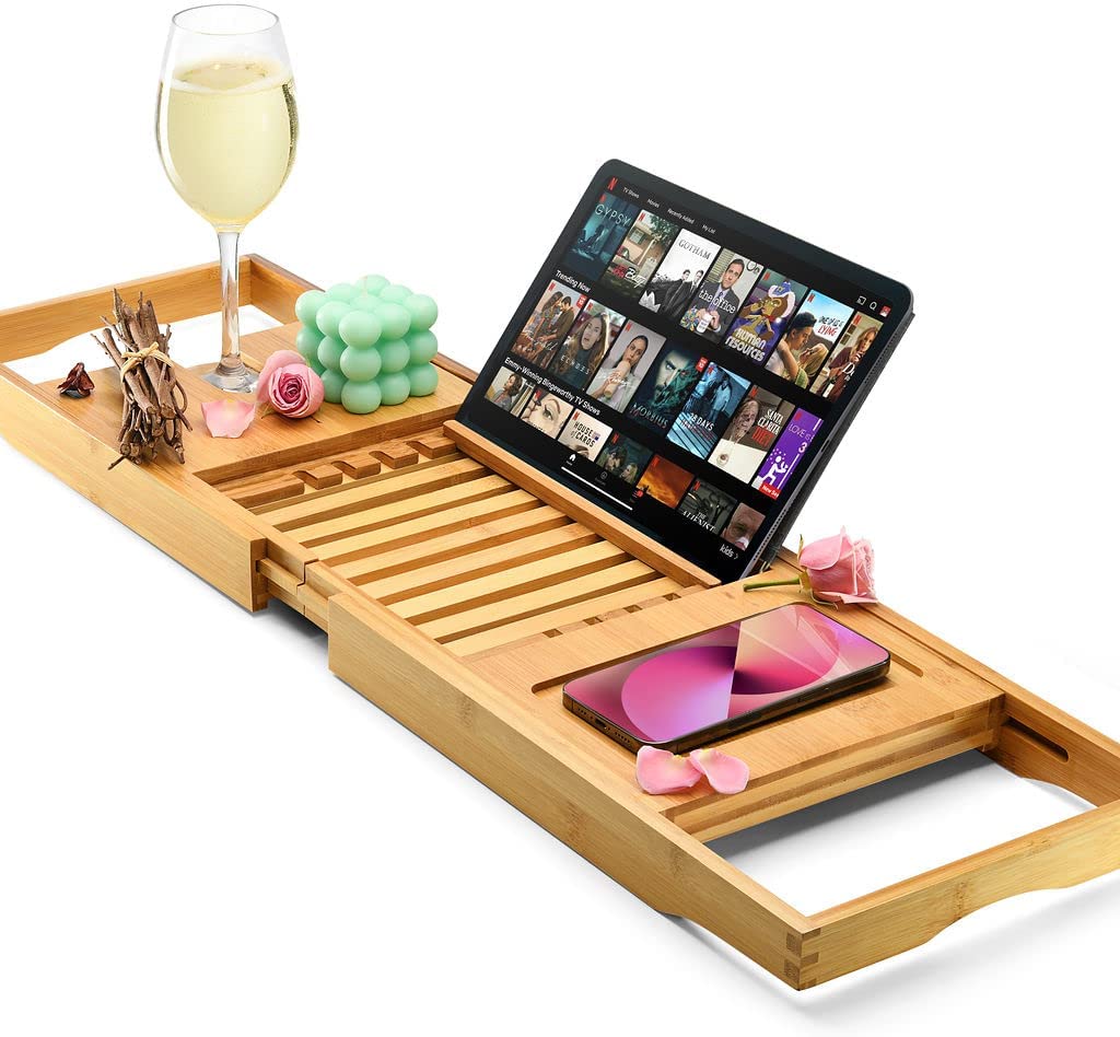 a cheap gift for women- a wooden bathtub tray 