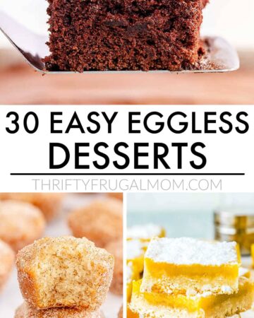 A collage of eggless dessert photos with text overlay