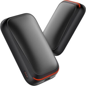 A pair of black rechargeable hand warmers which are a perfect small gift for men.