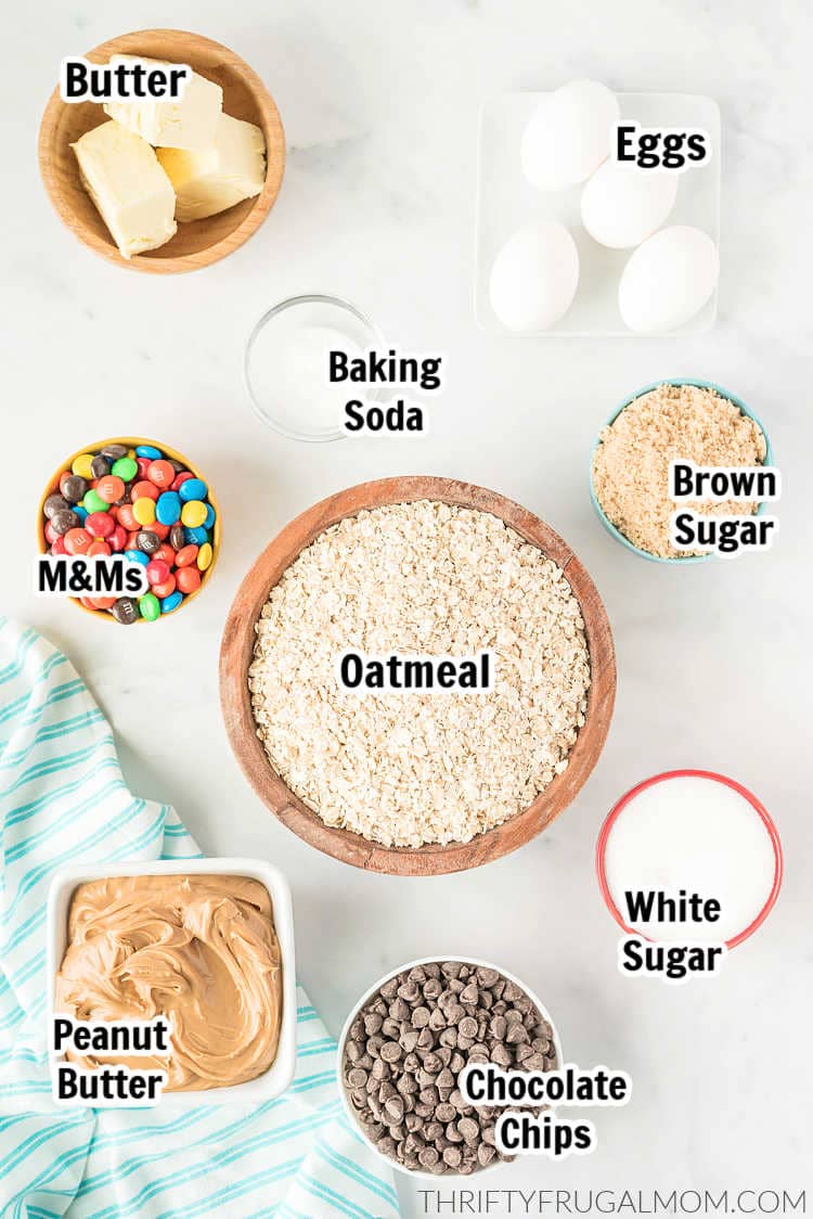 ingredients needed to make monster cookie bars.