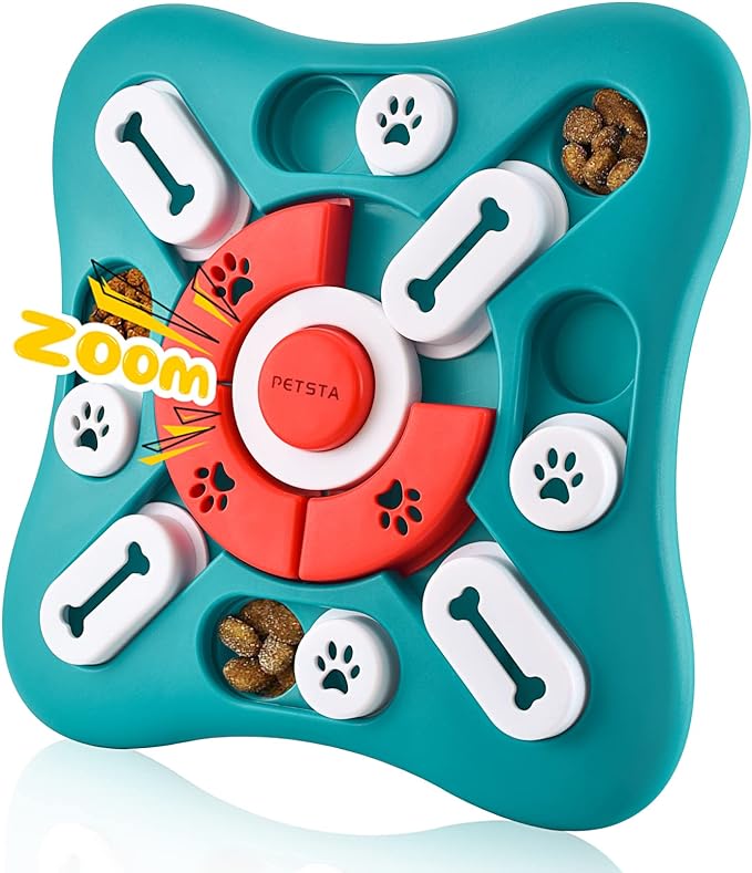 Dog treat puzzle with treats in some of the holes.