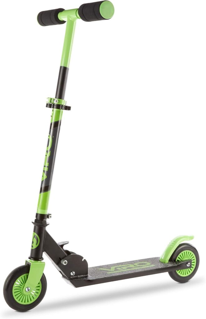a green and black scooter for kids
